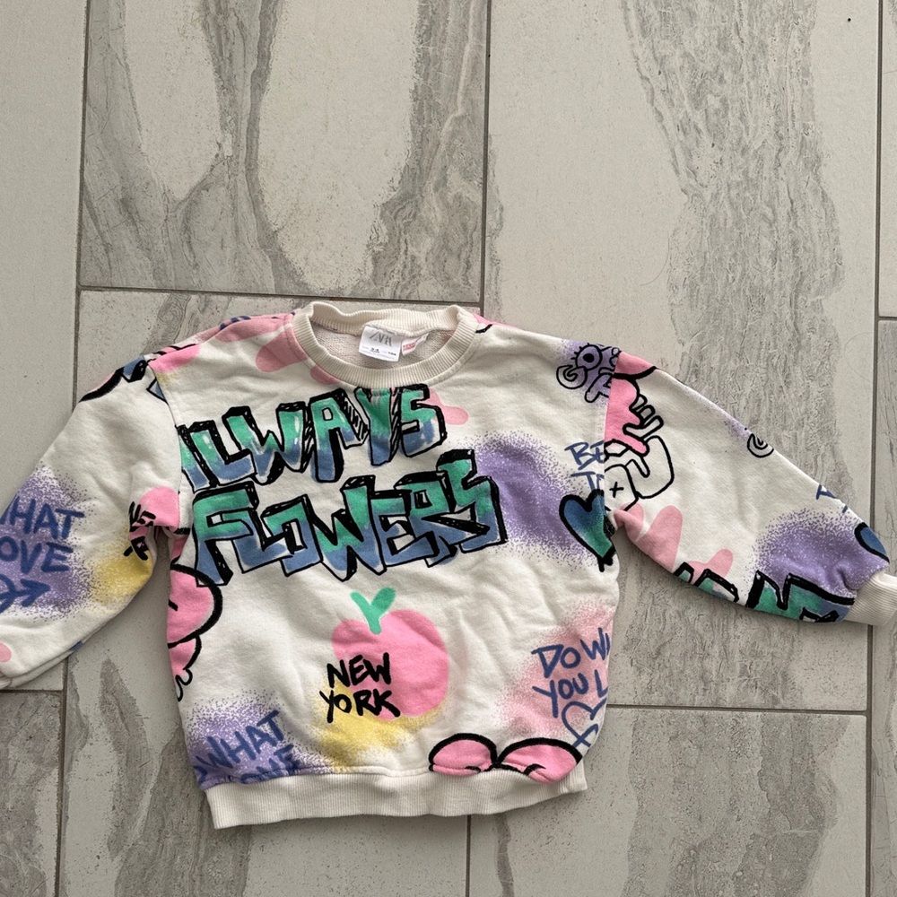 Zara Kids Graphic Sweatshirt - Cream with Pink and Purple